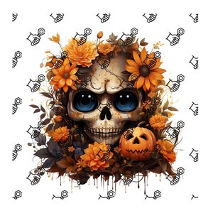 Cute Skull With Flowers PNG | Skull Sublimation Design | Trendy Skull PNG | Day of the Dead | Instant Download Floral Png Halloween Png