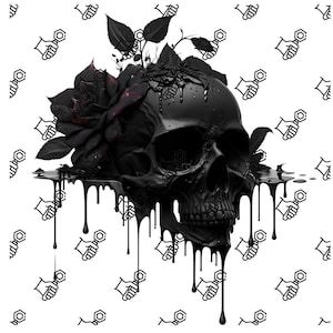 Skull with Black Roses PNG | Skull Sublimation Design | Trendy Skull PNG | Day of the Dead | Instant Download Illustration PNG | Digital