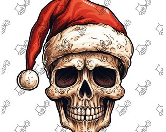 Christmas Skull with Flowers PNG | Skull Sublimation Design | Trendy Skull PNG | Christmas Png | Instant Download, Santa PNG | Digital Image