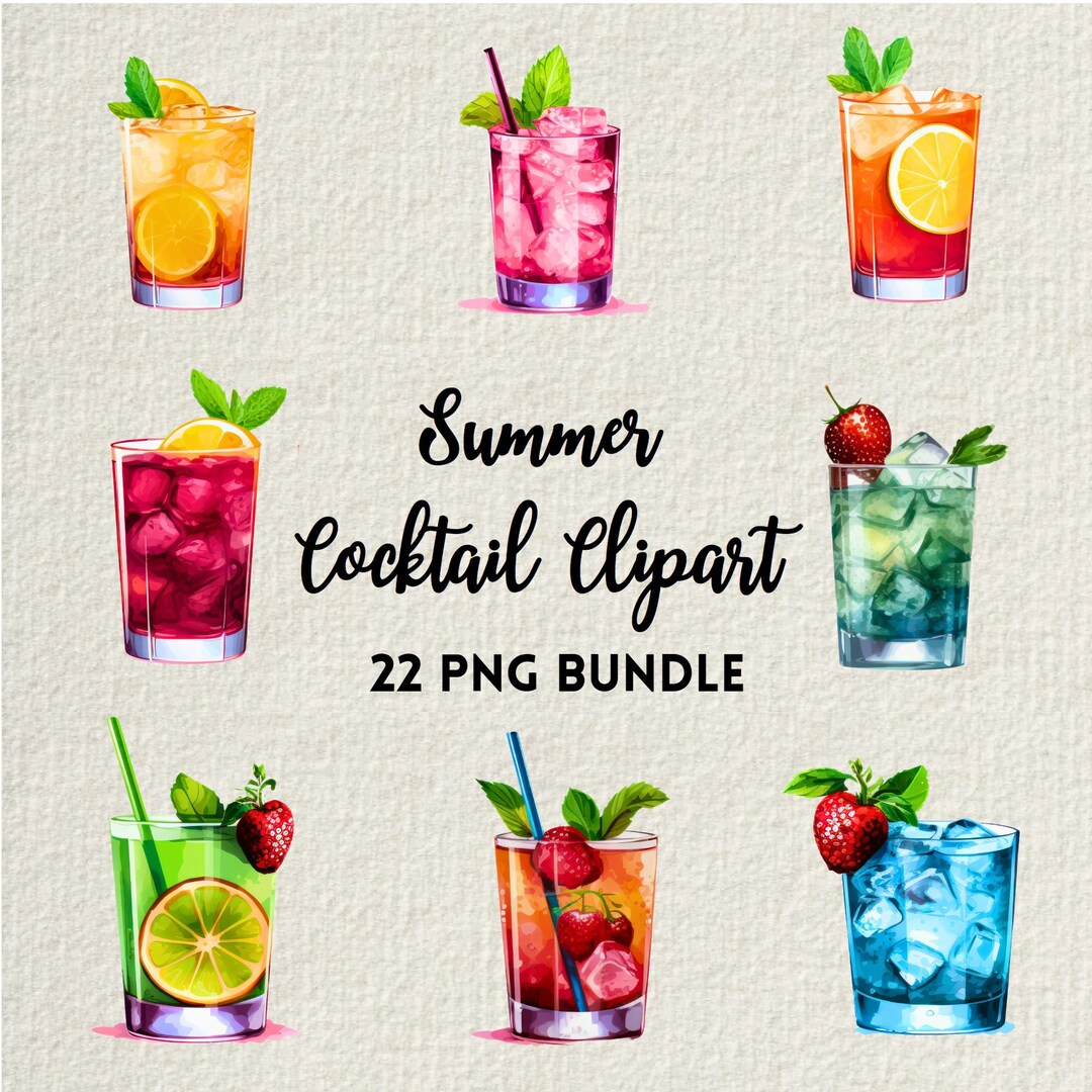 Watercolor Summer Cocktail Drinks Clipart - 22 Cocktail PNG ...