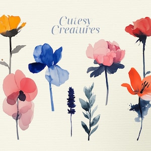12 cliparts de fleurs aquarelles, aquarelle, PNG avec transparence, botanique, pavot, lys, rose