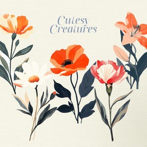 9 clipart fleurs aquarelle, aquarelle, PNG avec transparence, botanique, pavot, lys, rose, oeillet