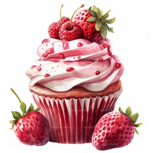Bunte Cupcake-Clipart, 23 hochwertige Bilder JPGs, digitaler Download, Kartengestaltung, Junk Journal, JPGs Wandkunst-Bundle