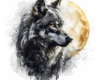 Wolf With Moon Clipart , 27 High Quality Images JPGs Digital Download , Card Making Junk Journal , JPGs Wall Art Bundle