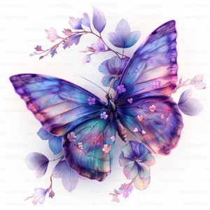 Lila Farbe Schmetterling Blume Clipart, 27 hochwertige Bilder JPGs digitaler Download, Karte machen Junk Journal, JPGs Wand Kunst Bundle