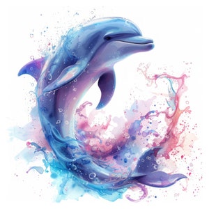 Clipart ludique de l'océan dauphin, téléchargement numérique JPG 28 images de haute qualité, carnet de voyage pour la fabrication de cartes, lot d'art mural JPG