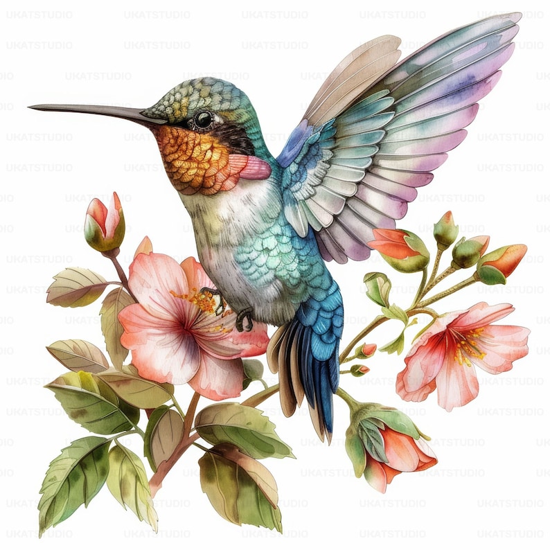 Colorful Hummingbird With Flower Clipart , 27 High Quality Images JPGs Digital Download , Card Making Junk Journal , JPGs Wall Art Bundle image 9
