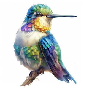 Imágenes prediseñadas de colibrí mosca colorida, 23 imágenes de alta calidad JPGs Descarga digital, Diario basura de fabricación de tarjetas, Paquete de arte de pared JPGs