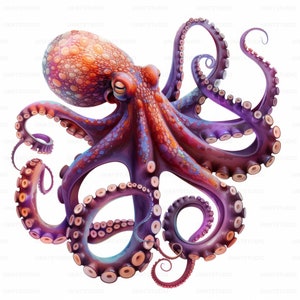 Kleurrijke Octopus Clipart, 21 hoge kwaliteit afbeeldingen JPGs Digitale Download, Card Making Junk Journal, JPGs Wall Art Bundle