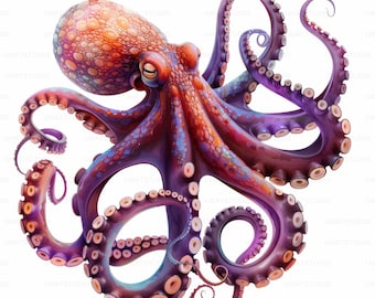 Colorful Octopus Clipart , 21 High Quality Images JPGs Digital Download , Card Making Junk Journal , JPGs Wall Art Bundle