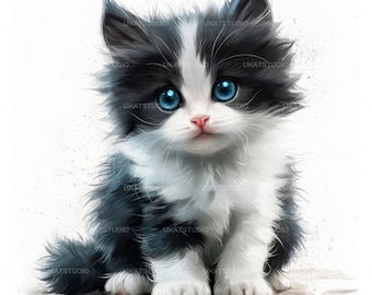 Cute Watercolor Adorable Kitten Clipart , 21 High Quality Images JPGs Digital Download , Card Making Junk Journal , JPGs Wall Art Bundle