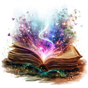 Spell Magic Fantasy Book Clipart , 24 imágenes de alta calidad JPGs Descarga digital , Card Making Junk Journal , JPGs Wall Art Bundle