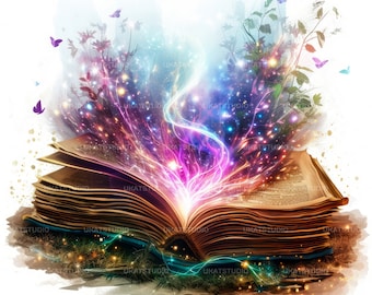 Spell Magic Fantasy Book Clipart , 24 High Quality Images JPGs Digital Download , Card Making Junk Journal , JPGs Wall Art Bundle