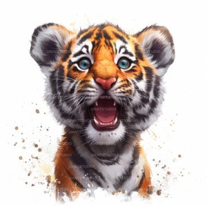 Cute Watercolor Baby Cub Tiger Clipart , 30 High Quality Images JPGs Digital Download , Card Making Junk Journal , JPGs Wall Art Bundle
