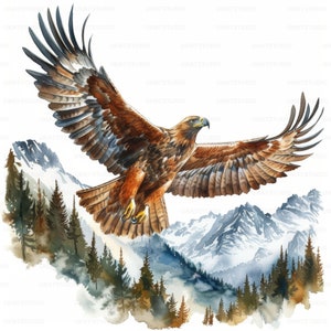 Clipart de Eagle Flying Mountain, 27 imagens de alta qualidade JPGs Download digital, Card Making Junk Journal, JPGs Wall Art Bundle