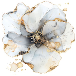 Flor abstracta blanca con imágenes prediseñadas doradas, 32 imágenes de alta calidad JPGs Descarga digital, Diario basura de fabricación de tarjetas, Paquete de arte de pared JPGs
