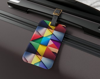 Colorful Luggage Tag, baggage tag, original art travel accessory with leather adjustable buckle, acrylic durable lightweight