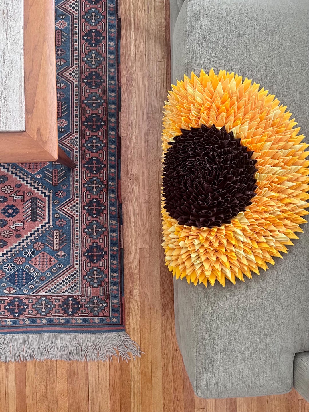 Sunflower Textiles Vintage Sunflower Textile Art: Upcycled Boho Wall Hanging, Rug, Throw ...