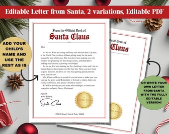 Editable and Printable Letters From Santa, Editable PDF Download, 2 versions
