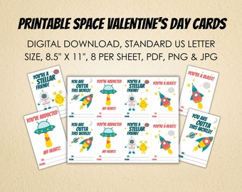 Printable Space Valentine's Day Classroom Cards, Digital Download