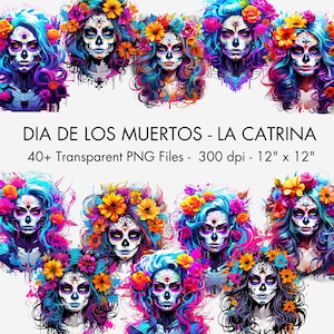 Dia de los Muertos PNG, La Catrina Clipart, Day of the Dead PNG Bundle, Sugar Skull Girls, Cyber Punk Clip Art Bundle