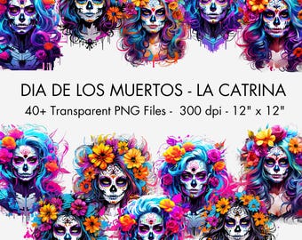 Day of the Dead La Catrina PNG-clipartbundel, cyberpunk Sugar Skull Girls (digitale download)