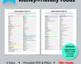 Kidney-Friendly Food List: Renal Diet Meal Planner (Digital Download)