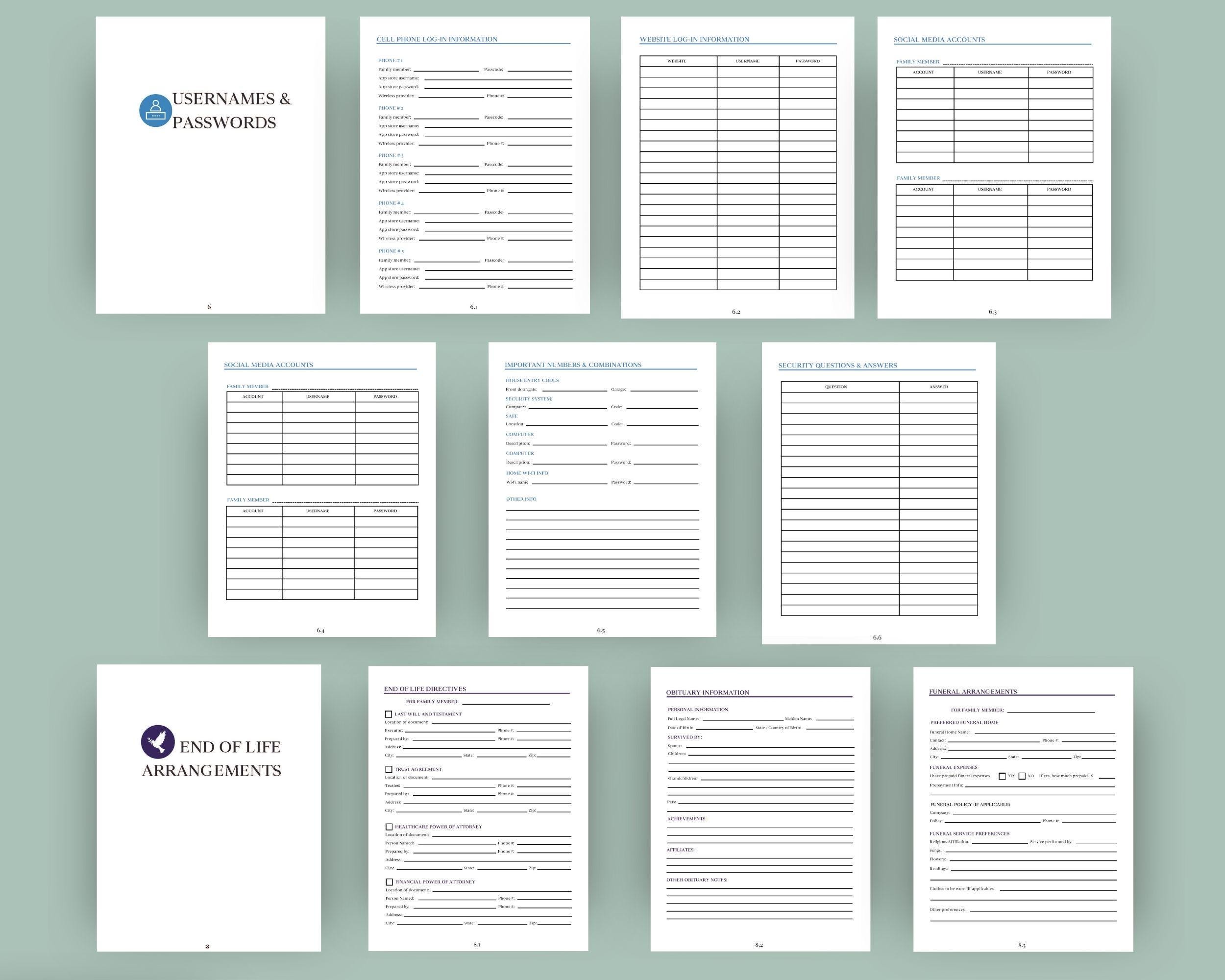 Printable Emergency Binder: End of Life Planner (fillable PDF) - Etsy