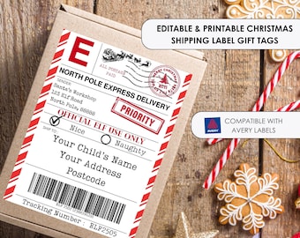 Editable Santa Gift Tags: North Pole Express Labels (Avery 5126) (Digital Download)