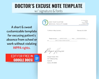 Editable Doctor's Excuse Template: Medical Note (Google Docs)