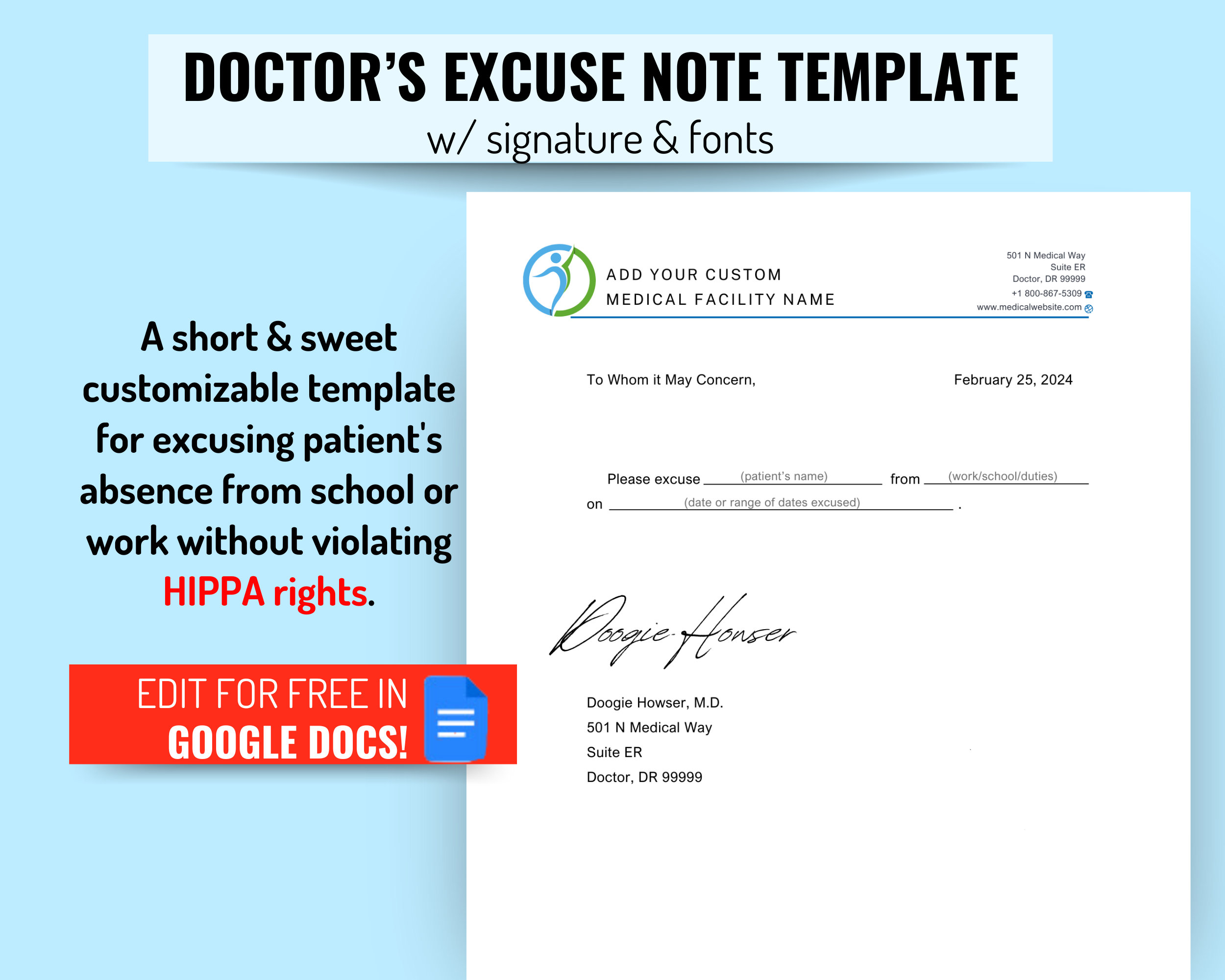 健康・医学 year note/Quick Check Doctor's Excuse Note With Signature, Medical Excuse Note