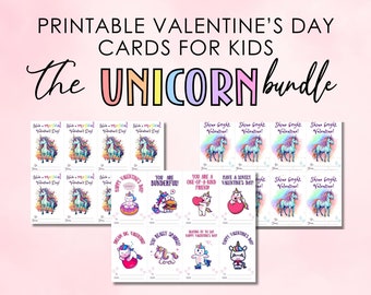 Printable Unicorn Valentine Cards Bundle of Three, Classroom Valentine's Day Party, Digital Download