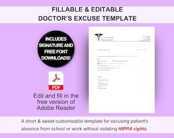 Fillable Doctor's Excuse Template: Editable Medical Note (PDF)