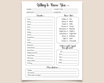 Staff Questionnaire Printable: Get to Know You Survey (Digital Download)