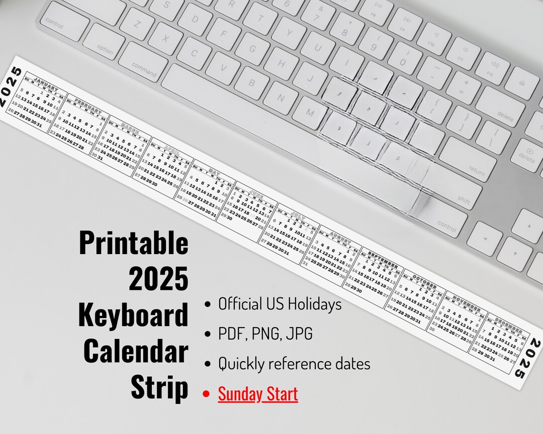 Desktop Calendar Strip, 2025 Mini Calendar, Printable Keyboard Calendar ...