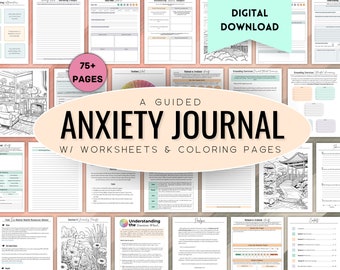 Anxiety Journal & Therapy Toolkit - Printable CBT Worksheets, Coloring Pages - Instant Download