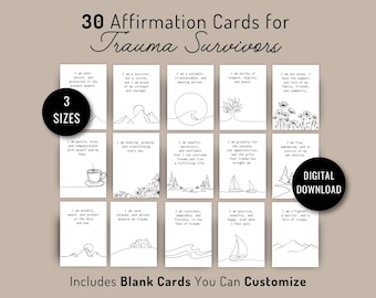 Trauma Healing Affirmation Cards: 30 Printable I Am Statements (Digital Download)
