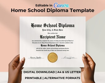 Editable Home School Diploma Template, Printable Homeschool Graduation Diploma, Certificate Award Keepsake