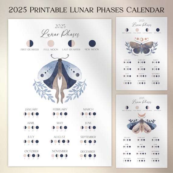 Calendario lunar 2025, calendario lunar imprimible, calendario de