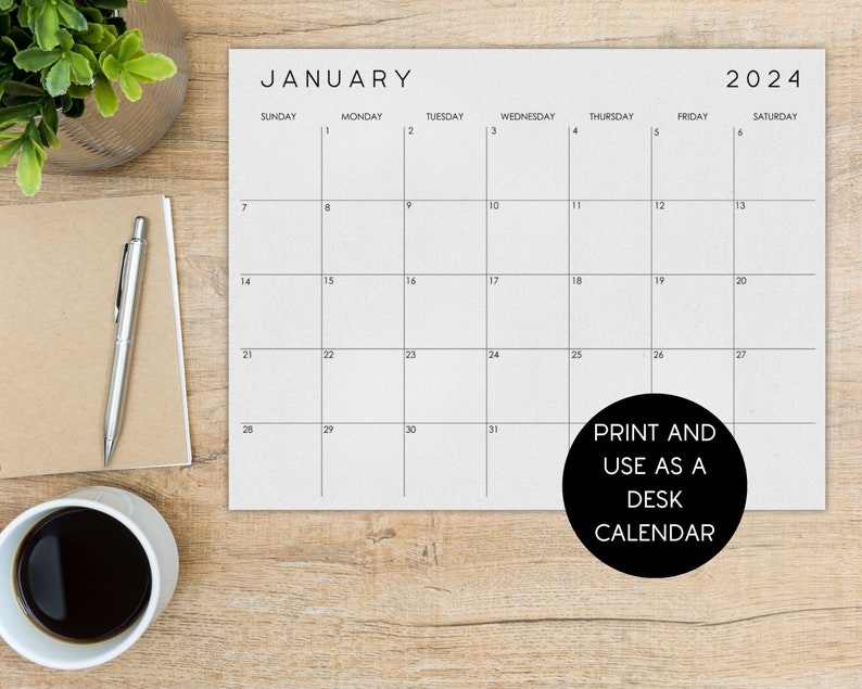 Editable 2024 Desk Calendar, Printable Custom Calendar Template