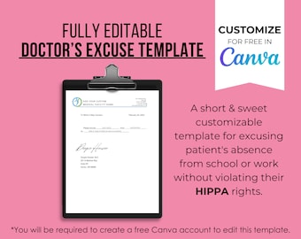 Editable Doctor's Excuse Template: Medical Note for Work/School (Canva)