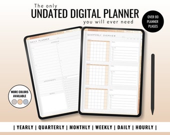 Undated Digital Planner: Yearly, Quarterly, Weekly, Daily (PDF)