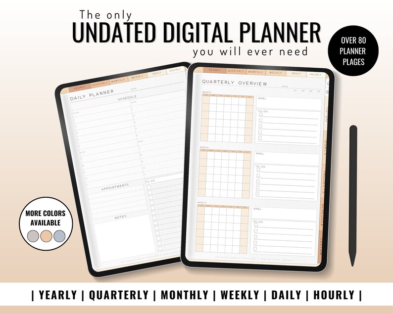 Undated Digital Planner: Yearly, Quarterly, Weekly, Daily (PDF) - Etsy
