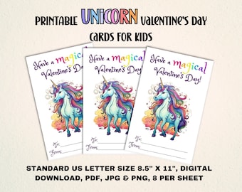 Printable Unicorn Valentine's Day Cards for Kids (Digital Download)