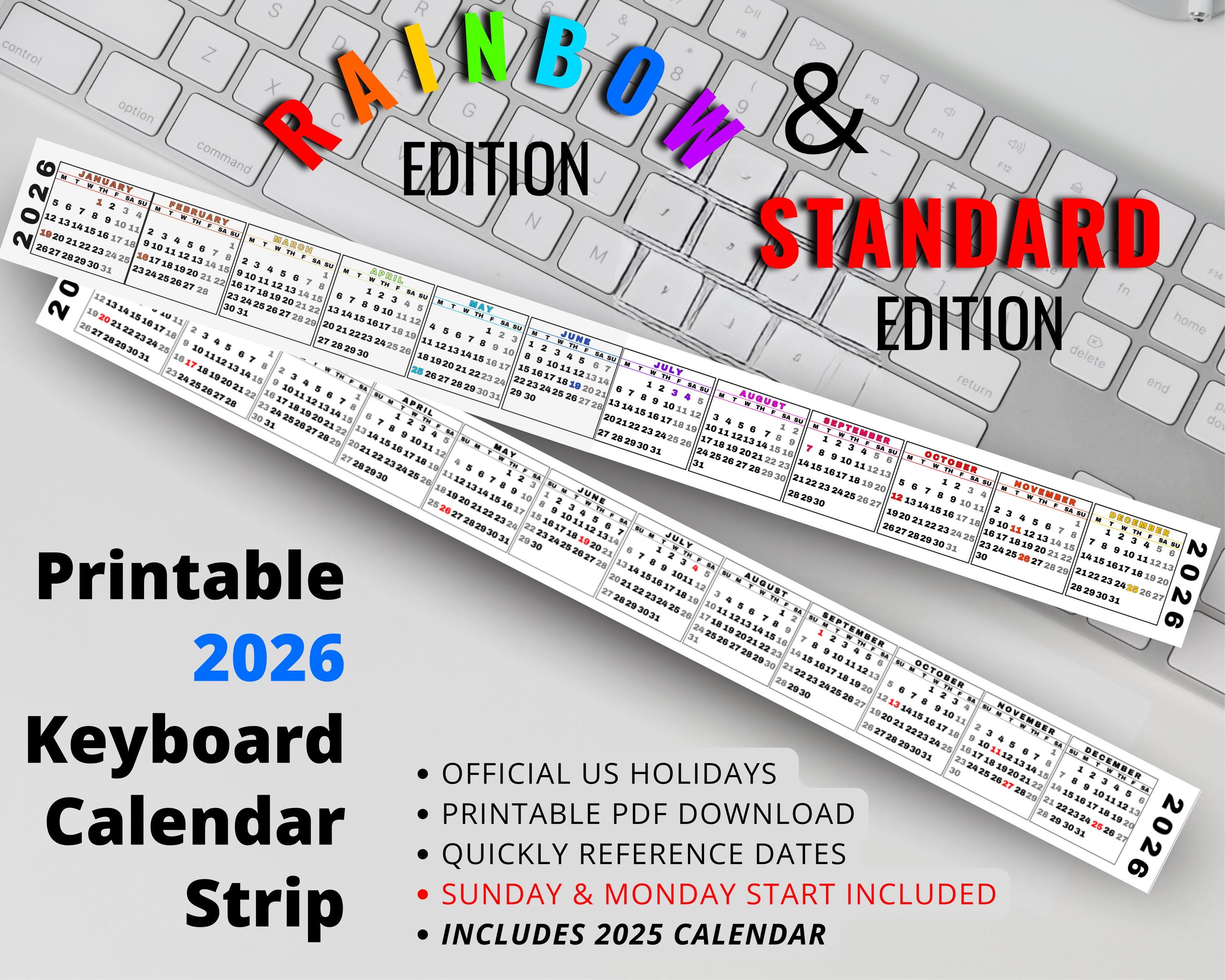 2026 Printable Keyboard Calendar Strip, All Versions & 2025