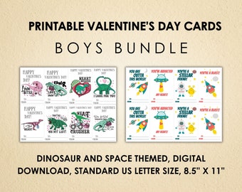 Dinosaur & Space Valentine's Day Cards for Boys (Digital Download)