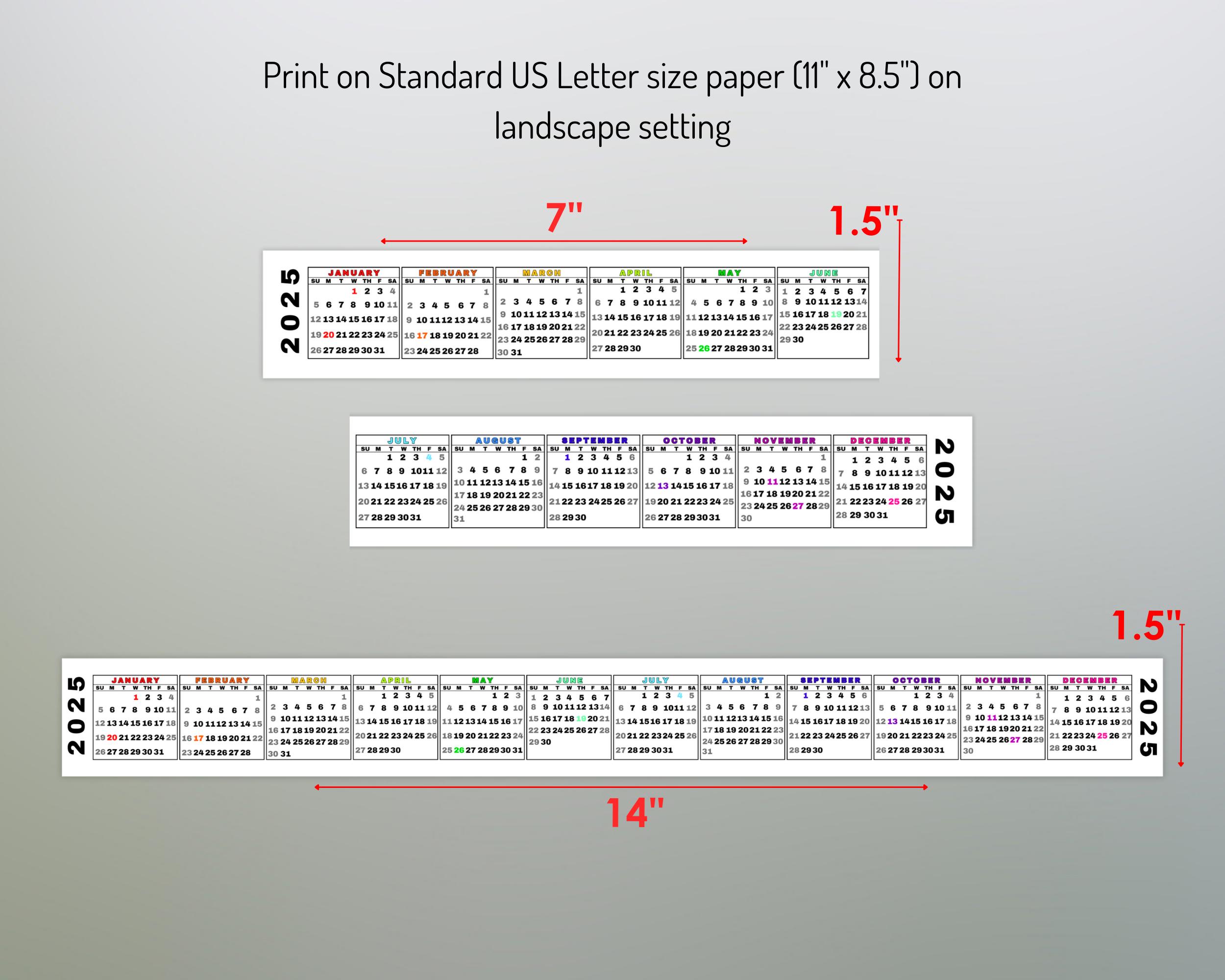 Desktop Calendar Strip, 2025 Mini Calendar, Printable Keyboard Calendar ...