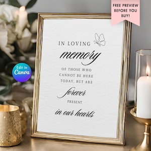 Editable Memorial Table Sign Template for Reunion, Printable In Loving Memory Sign, Remembrance Poem