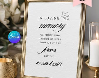 Editable Memorial Table Sign Template for Reunion, Printable In Loving Memory Sign, Remembrance Poem