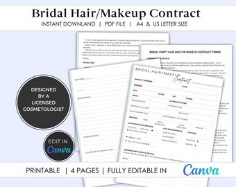 Bridal Hair & Makeup Contract Template: Editable Canva Design (Printable PDF)